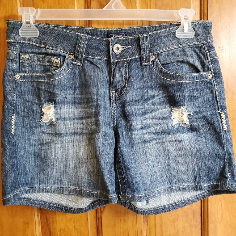 Blue Asphalt 9 Denim Shorts Womens Blue Distressed Ripped Casual Y2K Jean Shorts
